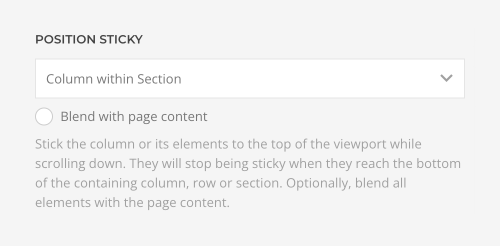 Column position sticky