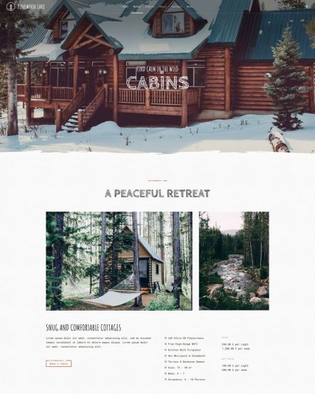 Pinewood Lake Joomla template Cabins Services Layout