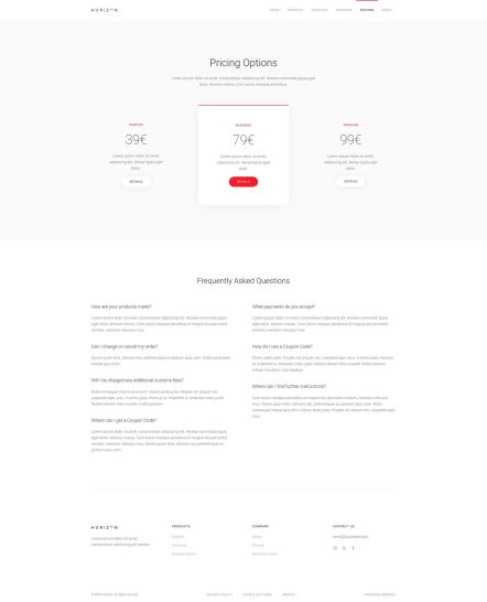 Horizon Joomla template Pricing Layout