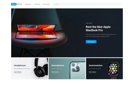 Tech Space WooCommerce theme Home Page in White Blue Style