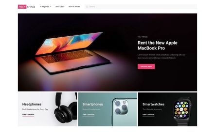Tech Space WooCommerce theme Home Page in White Pink Style