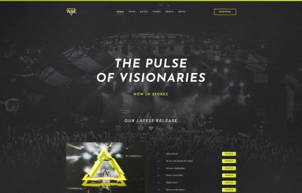 Vibe WordPress theme Home Page in Dark Yellow Style