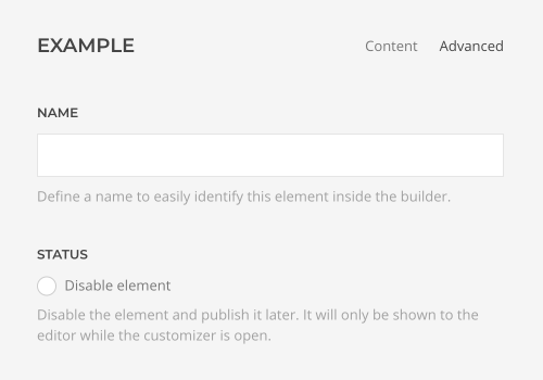 Advanced element settings