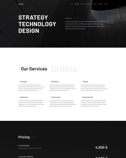 Vision WordPress theme Services Layout