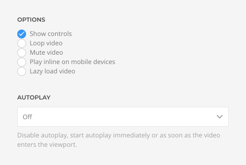 Video options and autoplay
