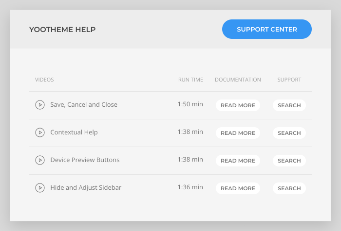 YOOtheme Help modal