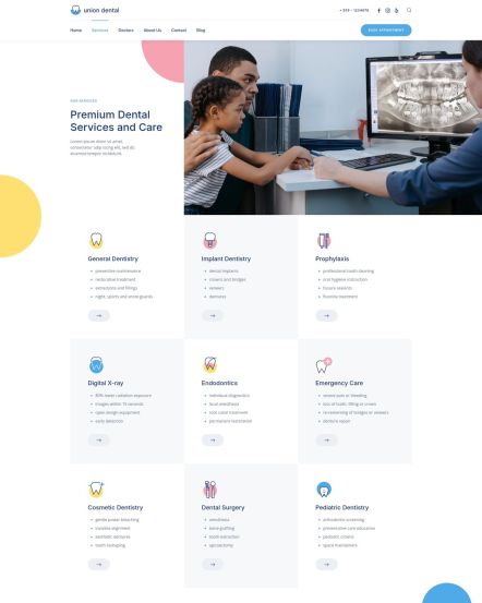 Union Dental WordPress theme Services Layout