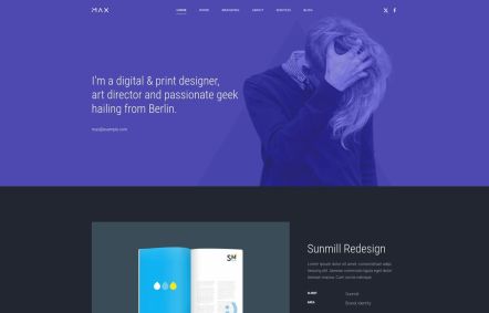 Max Joomla template Home Page in White Purple Style