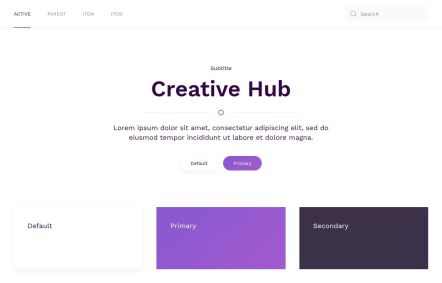 Creative Hub WordPress theme UI Elements in White Purple Style