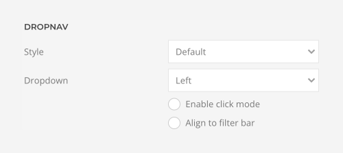 Products filter dropnav options