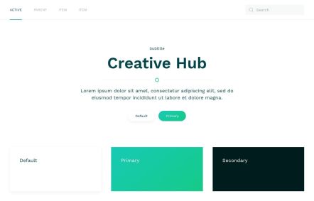 Creative Hub WordPress theme UI Elements in White Green Style
