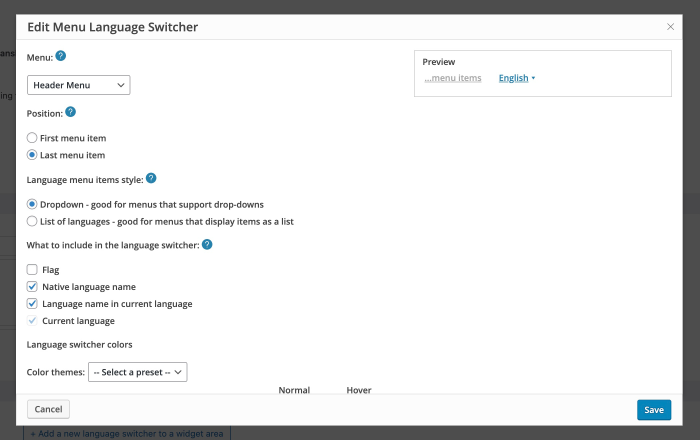 Language switcher WPML