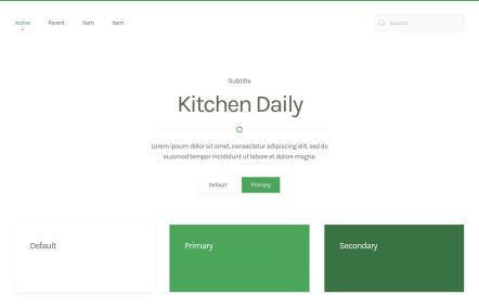 Kitchen Daily WordPress theme UI Elements in White Green Style