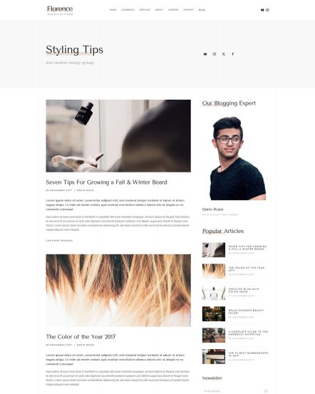 Florence WordPress theme Post Index Layout