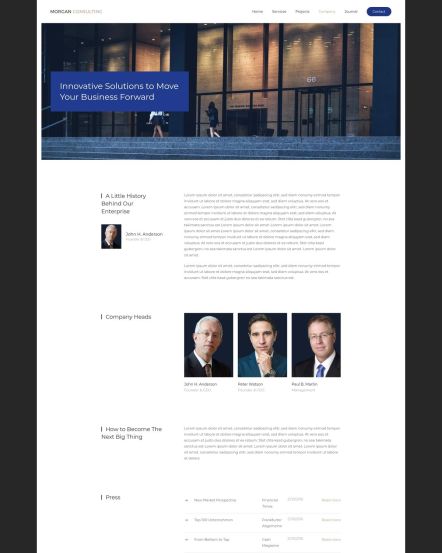 Morgan Consulting Joomla template About Layout