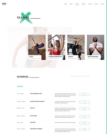 Nioh Studio WordPress theme Schedule Layout