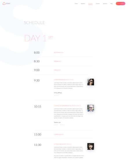 Sonic WordPress theme Schedule Layout