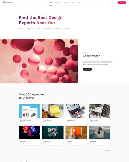 Creative Hub WordPress theme Home Layout