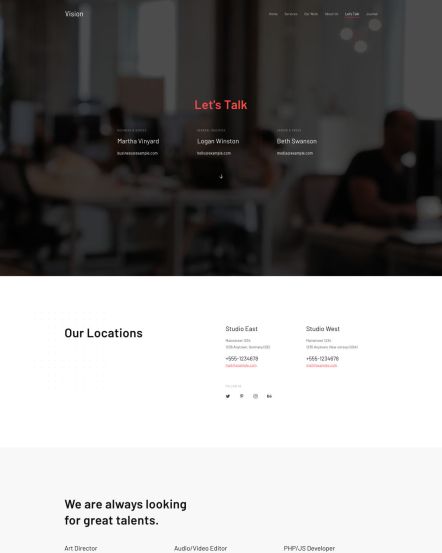 Vision Joomla template Contact Layout