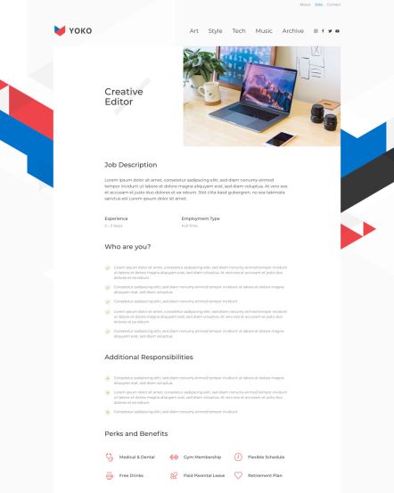 Yoko Joomla template Job Description Layout
