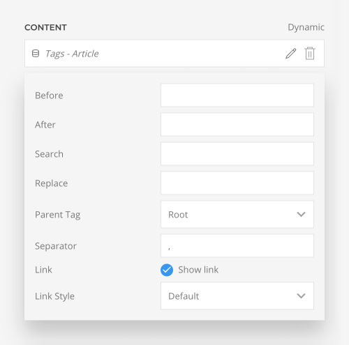 Tags field options