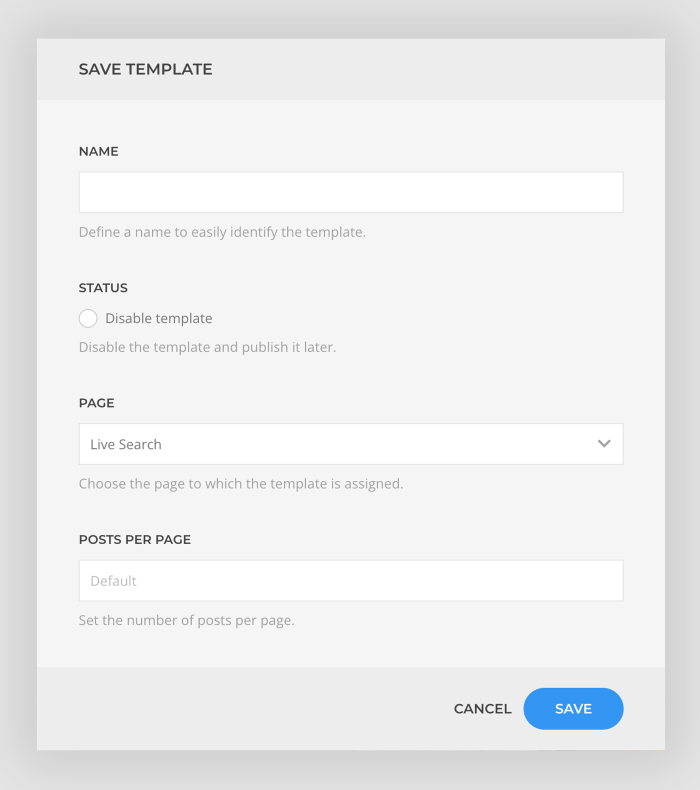 Live search template