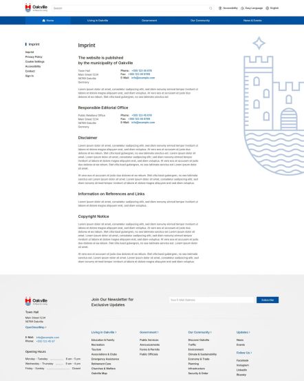 Oakville Joomla template Imprint Layout