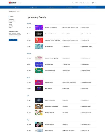 Oakville Joomla template Event Index Layout