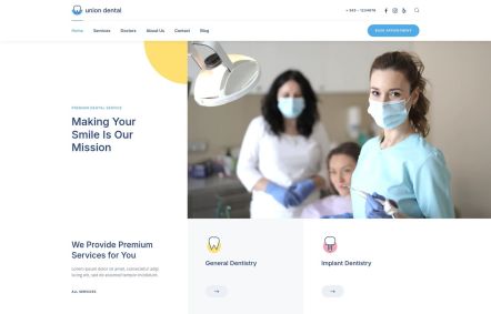 Union Dental WordPress theme Home Page in Default Style