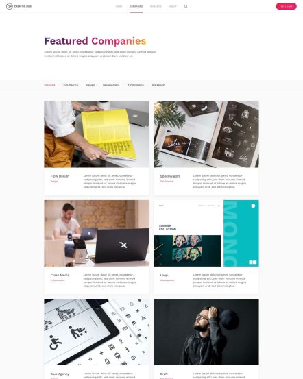 Creative Hub WordPress theme Company Featured Layout