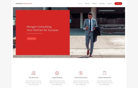 Morgan Consulting Joomla template Home Page in White Red Style