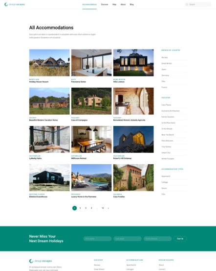 Design Escapes WordPress theme Accommodation Index Layout
