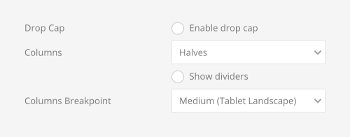 Column options and dropcap