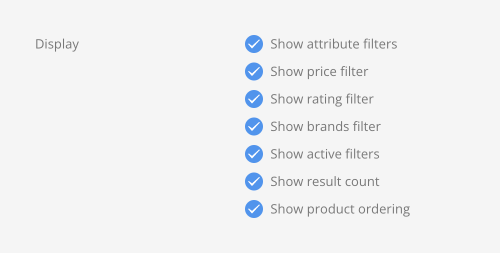 Products filter display options