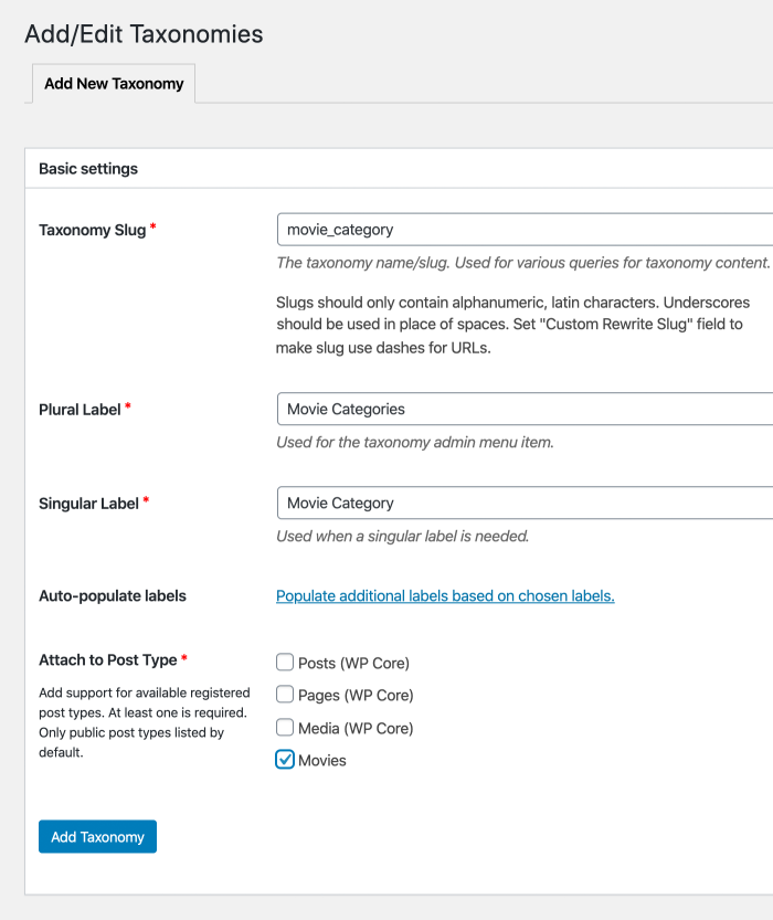 Add new custom taxonomy in CPT UI