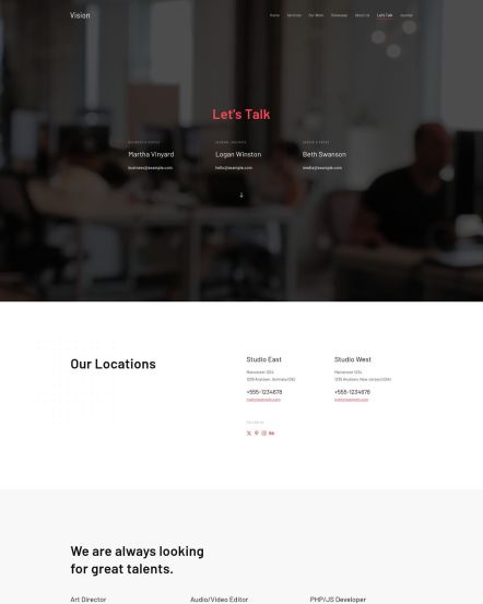 Vision WordPress theme Contact Layout
