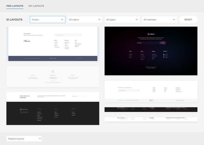 Select a footer layout