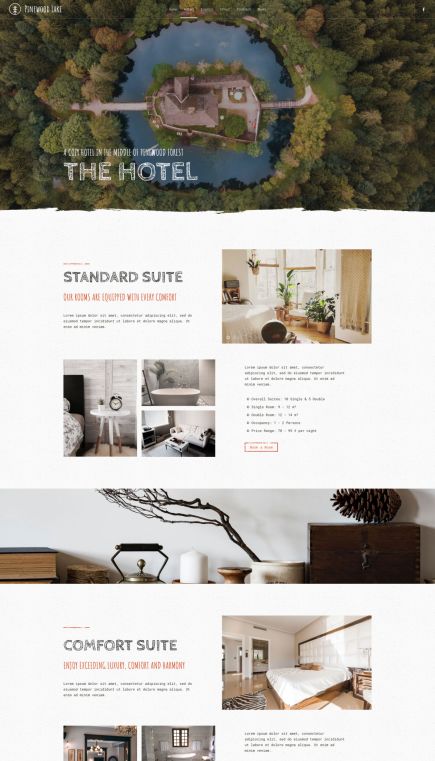 Pinewood Lake WordPress Theme Hotel Services Layout