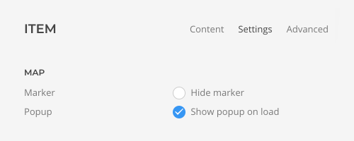 Map item popup