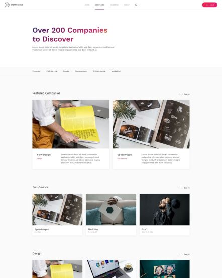 Creative Hub WordPress theme Company Index Layout