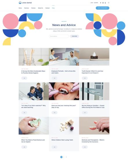 Union Dental WordPress theme Post Index Layout