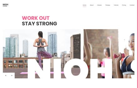 Nioh Studio WordPress theme Home Page in White Pink Style