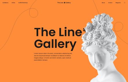 Line Gallery WordPress theme Home Page in Black Orange Style