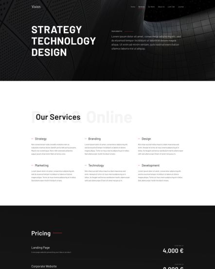 Vision WordPress theme Services Layout