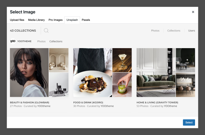 Unsplash YOOtheme collections