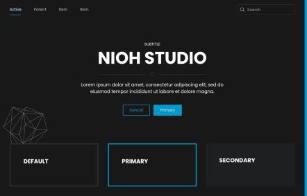 Nioh Studio WordPress theme UI Elements in Black Blue Style