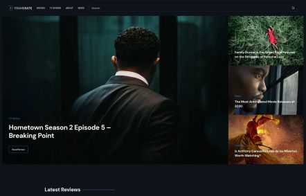 Framerate WordPress theme Home Page in Black Blue Style