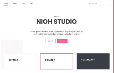 Nioh Studio WordPress theme UI Elements in White Pink Style