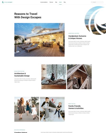 Design Escapes WordPress theme About Layout