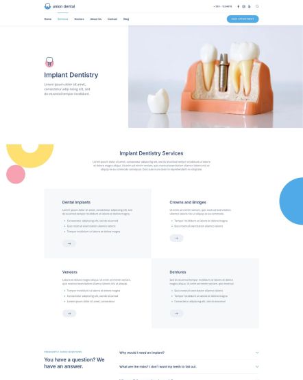 Union Dental WordPress theme Service Category Layout